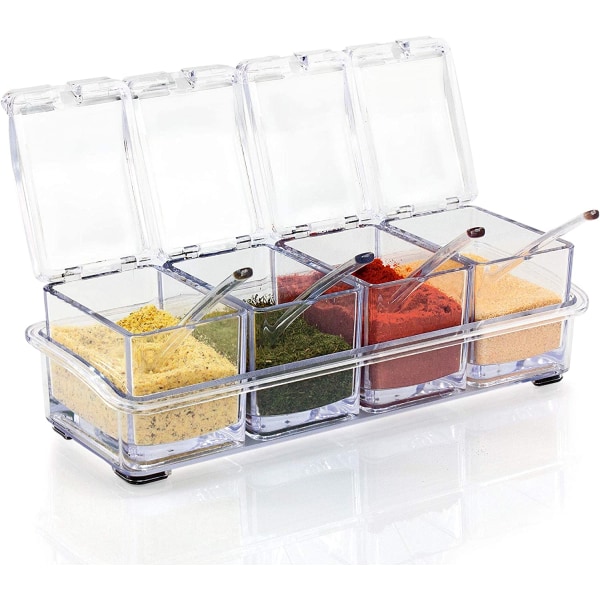 Seasoning Box, Clear Acrylic Spice Pots Storage Container Jars