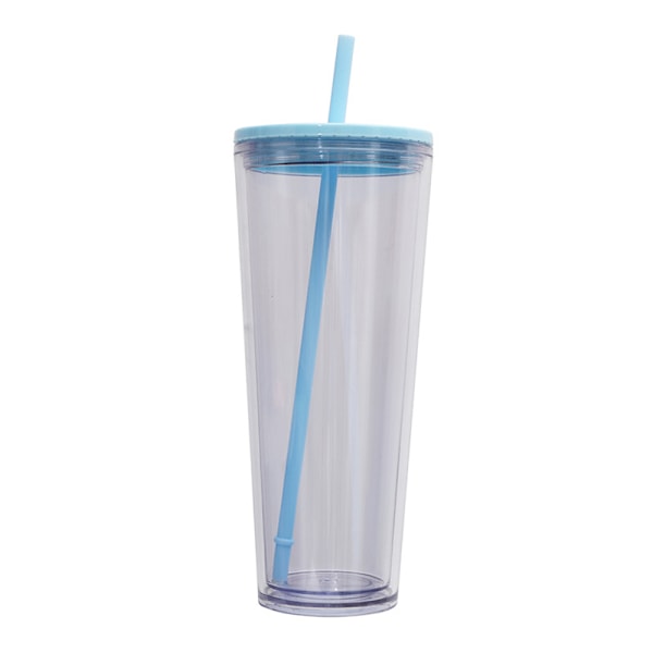 750ml dubbelskiktad plast kallvattenkopp, transparent dryckeskopp, halmvattenkopp med färgat lock