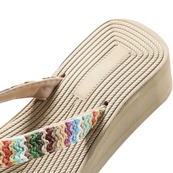 Sommarflip-flops för kvinnor, stabil klack, moderiktig komfort, lättviktiga strandflip-flops, avslappnade sandaler för semester, tjocka 38