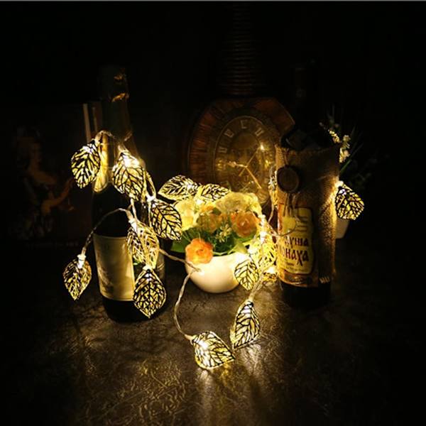 Party Xmas Hollow Metal Gold Leaf String Light 20 LED Strip Lamp