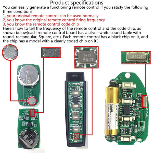 5-pack fjärrkontroll för elektrisk garageportöppnare, 433 MHz för kloning av grind, garage, universell elektrisk kloning (5 st)