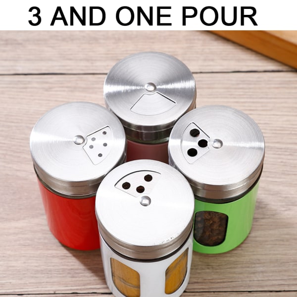 Salt och peppar shakers i rostfritt stål och glas med 1pcs pink + 1pcs white