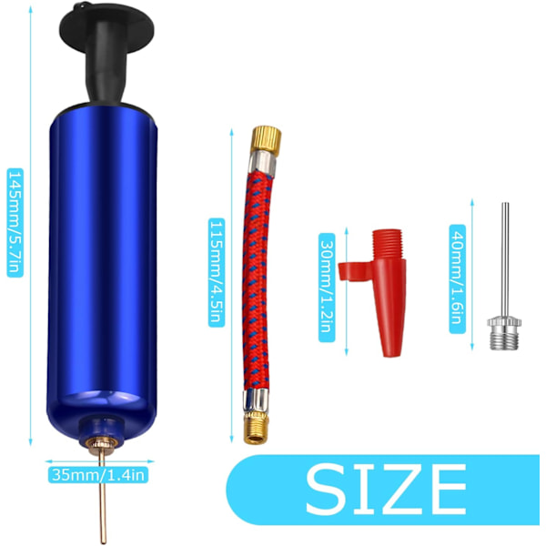 Bærbar luftpumpe for ball, basketballpumpe, ballongpumpe med 7 nåler, 1 munnstykke og 1 fleksibel slange for fotball, volleyball, vannpolo, rugby, trening