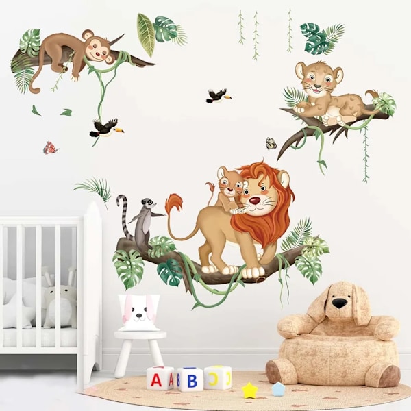 Wall tattoo jungle animals wall sticker safari monkey lion wall sticker children's room baby room bedroom wall decoration A