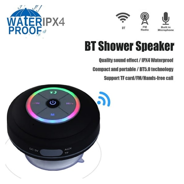 Q9 Kreativ Badrum Sugkopp LED Flash Musik Bluetooth Högtalare