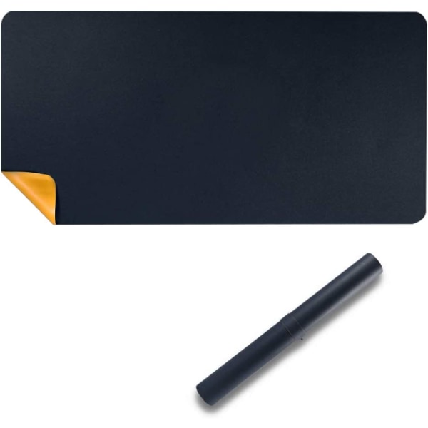 Skrivbordsunderlägg dubbelsidig, 80 * 40cm, PU vattentät bordsunderlägg, mus dunkelblau+gelb