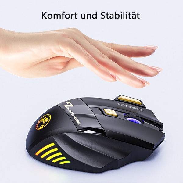Trådløs gamingmus, genopladelig Silent Click Gaming-mus med 2,4G USB-modtager, 3 justerbare DPI, 7 følsomme knapper Ergonomisk RGB-mus til