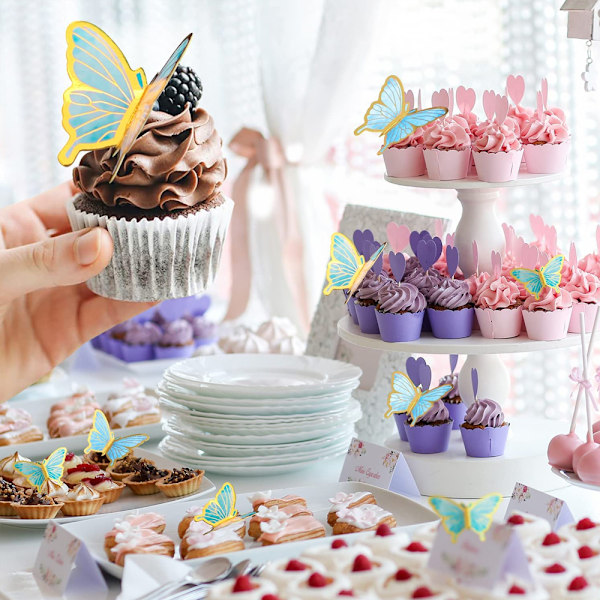 50 st fjärils cupcake toppers födelsedag bröllop fest tårta vägg fjärilar dekorationer blandad storlek