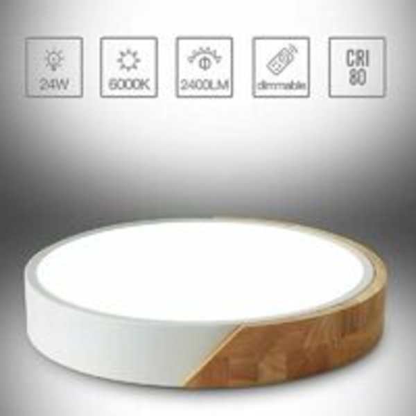 LED-taklampe 24W Tretre LED-taklampe med fjernkontroll Dimbar lysstyrke Moderne slank rund baderomsbelysning Armatur for hjemmekontor