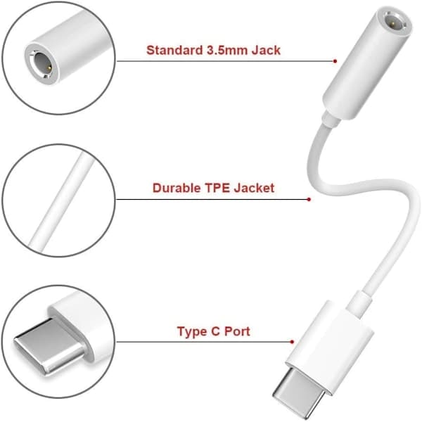 2x Adapter USB-C til 3,5 mm Hvid Hvid one size