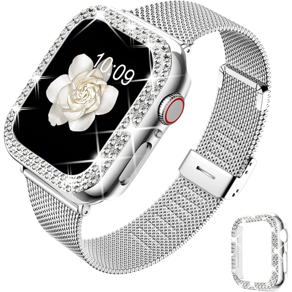 Kompatibel för Apple Watch Band med case, Rostfritt kvinnor, flickor