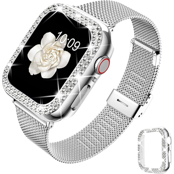 Kompatibel för Apple Watch Band med case, Rostfritt kvinnor, flickor Silver 42 mm