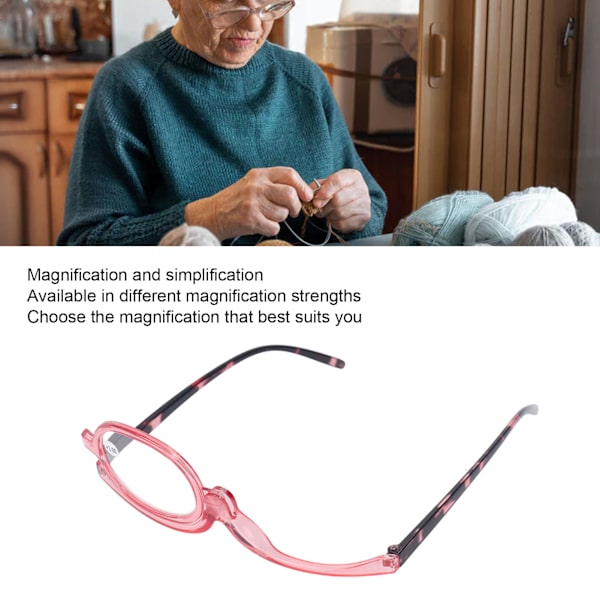 Sminkebriller Lett Folding Roterende Enkeltlinse Kvinner Forstørrende Kosmetiske Øyeglass, Rosa, +3.00