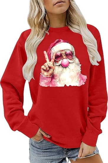 Retro Jultomtemönstrad Långärmad Tröja, Jul-pullover, Jul-sweatshirt för Dam, Storlek S [TT]