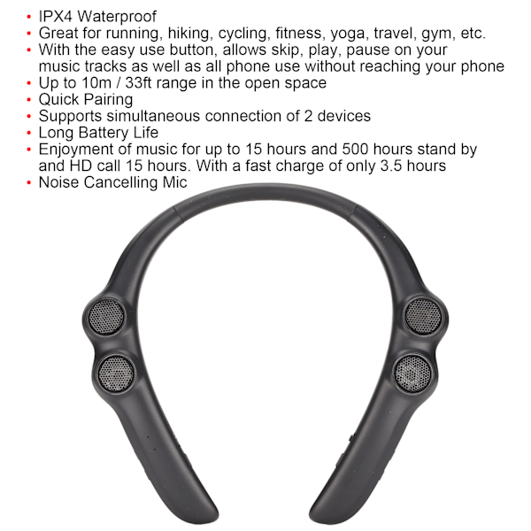 Trådlöst nackbandshörlurar IPX4 Vattentätt Stereo Bluetooth 5.3 Nackbandshörlurar med brusreducerande mikrofon