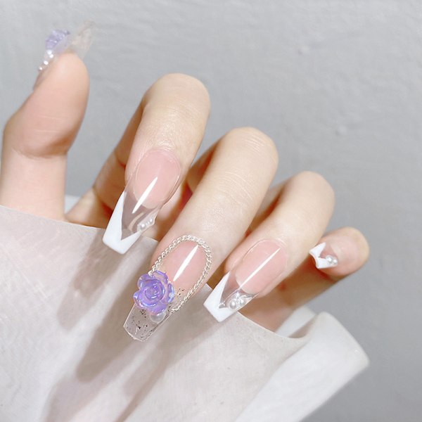 Nagelkonst 3D Harts Resin Vit Ros Blomdesign Aurora Kronblad Nagel