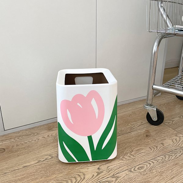 Blomsteravfallsbøtte med stor åpning, søt design, moderne stil, søppelbøtte for kjøkken, bad, soverom, firkantet, liten størrelse