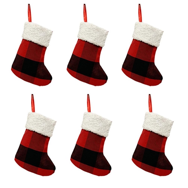 Klassiska Mini Julstrumpor För Festlig Stämning, Röd Svart Buffelrutig Design, Återanvändbar Juldekor, Perfekta Familjejuldekorationer