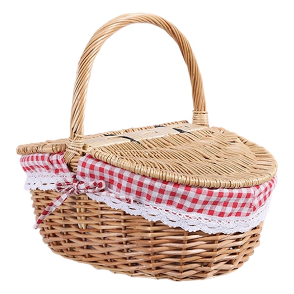 Picknickkorg i Country Style i Wicker med lock, handtag och foder för picknick, fest och grillning