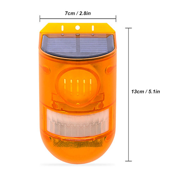 5V LED Vanntett Solcelledrevet Lyd- og Alarmvarsling Lys Utendørs Hage Sikkerhetstilbehør