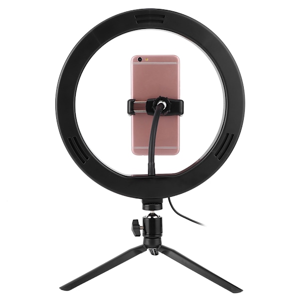 LED-ringlys for skrivebord med USB-fylllys og stativ for telefonholder til sminke, live-sending