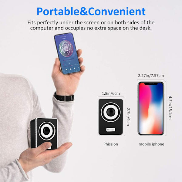Datorhögtalare, minihögtalare, med stereo 6W USB-strömförsörjning 3,5 mm AUX-ingång bärbara högtalare