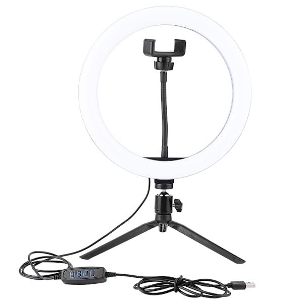 LED-ringlys for skrivebord med USB-fylllys og stativ for telefonholder til sminke, live-sending
