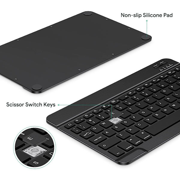 Ultratunn trådlöst Bluetooth-tangentbord med bakgrundsbelysning, universellt
