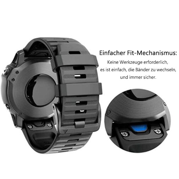 Rem til Garmin Fenix 6/Fenix 7Instinct, 22mm bred silikone rem Quick-Fit til Garmin