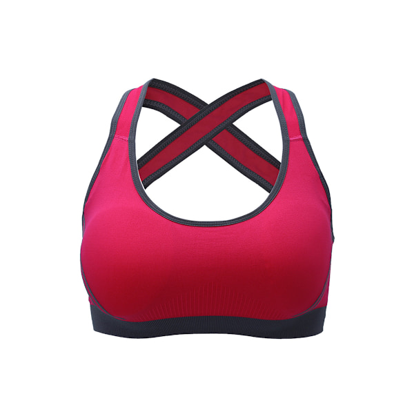 Kvinders Yoga Fitness Stræk Træning Tank Top Sømløs Racerback Polstret Sports-BH (Rose Red XL)