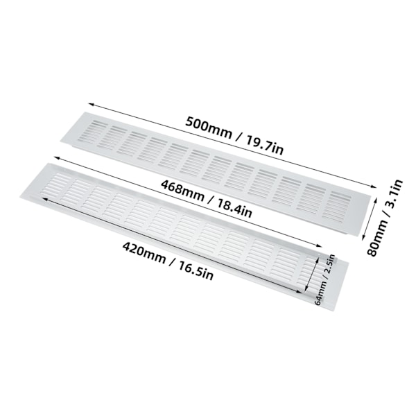2 kpl Ilmastointiritilä Alumiiniseos Suorakulmainen Tuuletuslevy Kaappiin Kenkäkaappiin Vaatekaappiin 80x500mm