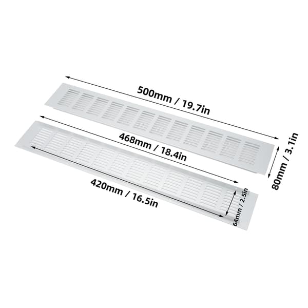 2 stk. Luftventilationsgitter Aluminiumlegering Rektangulær Ventilations Plade til Skab Sko Skab Garderobe 80x500mm