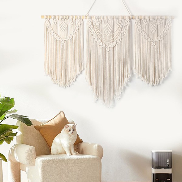 Macrame vægophæng Stor Boho vævet gobelin Blad Tassel Boheme gobelin Bomuldsreb Macrame vægdekoration til soveværelse Stue Baggrund, 110 x