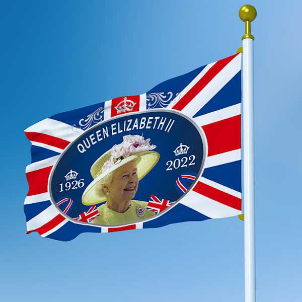 Hennes Majestäts flagga, minnesmärke över Storbritanniens drottning F