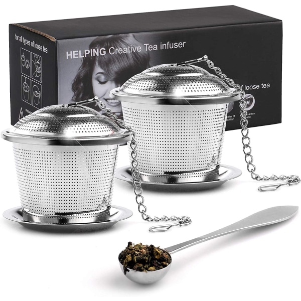 Te-kugleinfuser, 2 pakker rustfrit stål te-si med