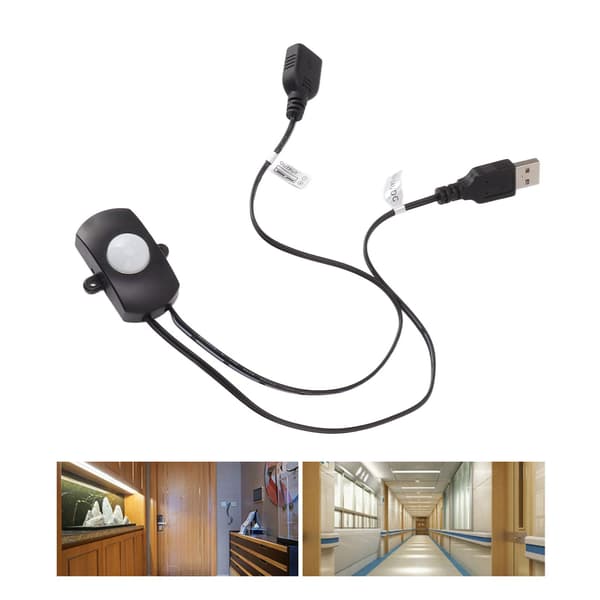 Infrarød detektionsenhed, PIR-sensor med USB-interface til forbedret automatisk lysstyring, bred anvendelse i sikkerhedssystemer (sort)