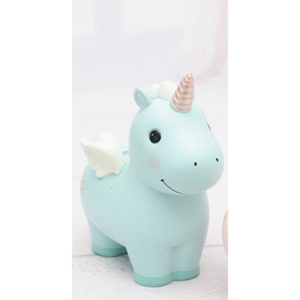 Härlig Rainbow Unicorn Spargris för tjejer, Resin Unicorn Piggy Blue L