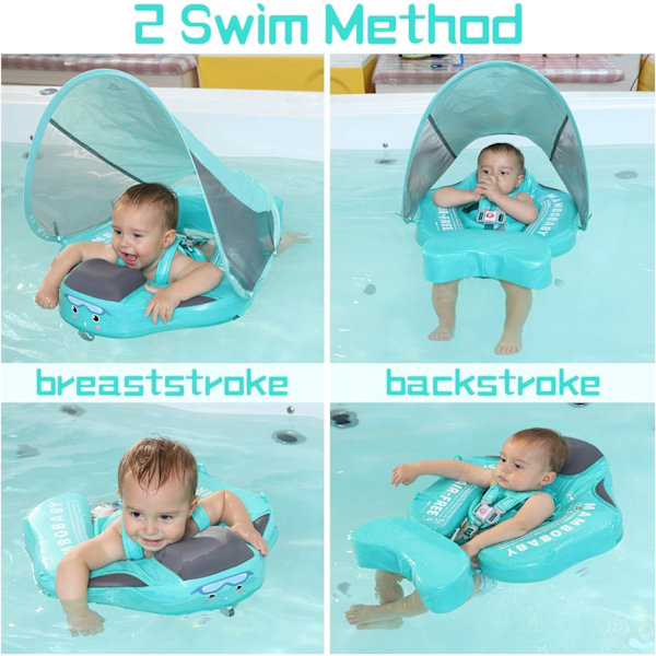 Baby Pool Float med tak, lägg till svans, Mambobaby icke-uppblåsbar babyboj flyta hudvänligt lädermaterial simring ring för 3-24 månader barn