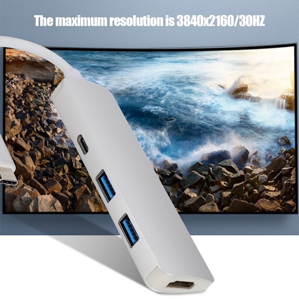 4-i-1 Typ-C HDMI-konverter Adapter Hub Stöd 3840x2160/30HZ (Silver)