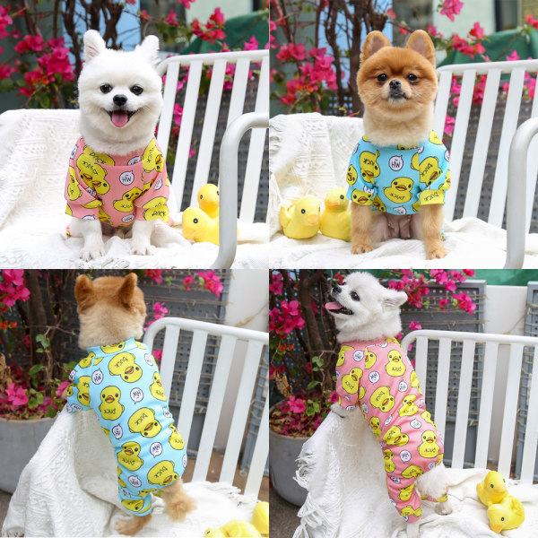 Yellow Duck Mjukt material Stretchable Dog Pyjamas-blå