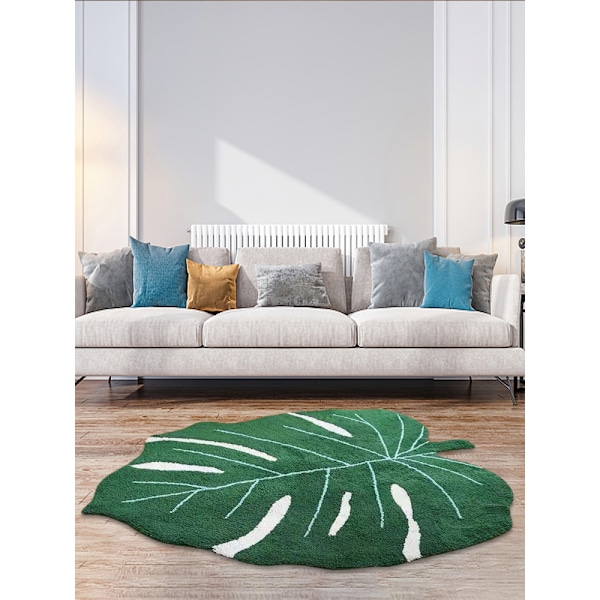 Mattor 80*120cm, Mjuk Tvättbar Barnmatta Halkfri Lekmatta för Baby Barnrum Lekrum Boho Grönt Blad Matta