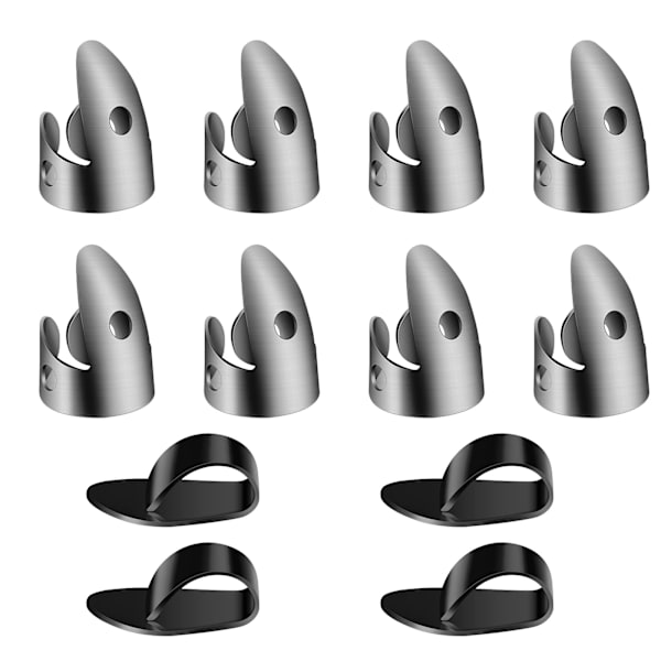 12 ställbara fingerplektrum tumvalplock set innehåller 8 st silver rostfritt stål fingerplektrum och 4 st plast tumvalplock för