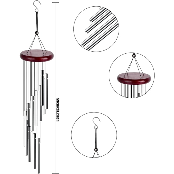 Vindspil Udendørs Vindspil Massivt Træ Aluminium Rør Vindspil Natur Melodiøs Musikalsk Vindspil til Have Patio Veranda Balkon Indendørs Hjem