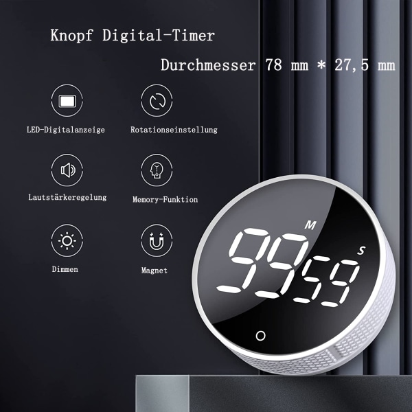 Køkken Timer Stor LED Magnetisk Digital Nedtælling Optælling Timer Visuel Timer Nem for børn Seniorer Lærere og til klasseværelset lektier