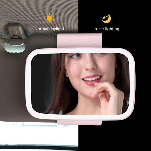 Bilsolskyddsspegel med LED-belysning runtom, pekskärm, plug and play, med infällbart bakre klämma, rosa