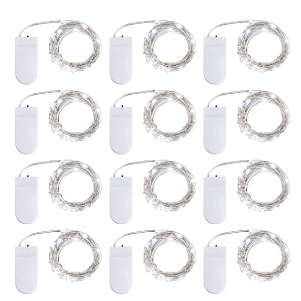 12st Knapp batterilåda koppartråd lampor strängljus, garde white