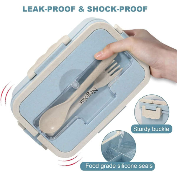 Bentoboks for voksne med 3 rom, 1500 ml matboks for