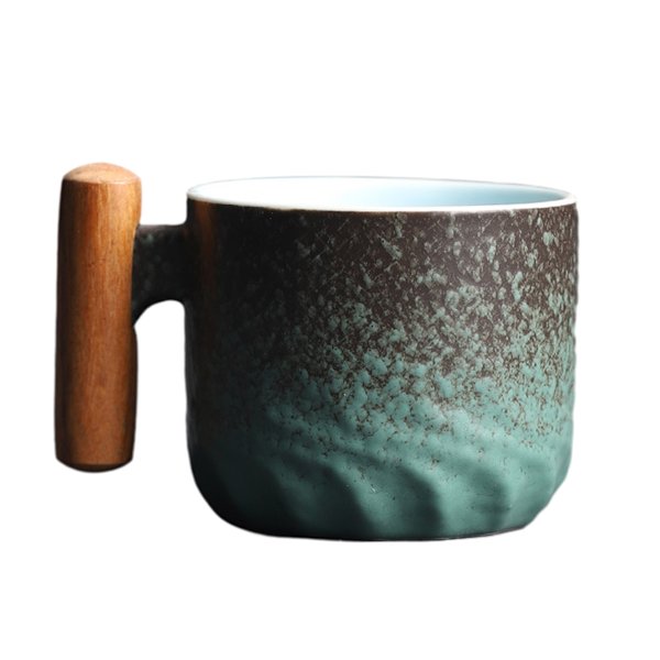 Kaffekopp i trä med handtag, keramisk kaffekopp, kaffepillkopp, keramiskt tekopp, litet keramiskt kaffekopp eller tekopp med 70 ml.