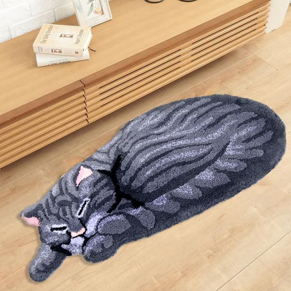 Cat mat, doormat with sleeping tabby cat design grey grey[TT] grey 84*45CM