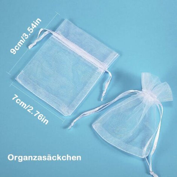 100 stk. hvide organzaposer, 7 x 9 cm, organza gavepose, smykkepose, bryllupsposer, lavendelposer, bryllupsgaver